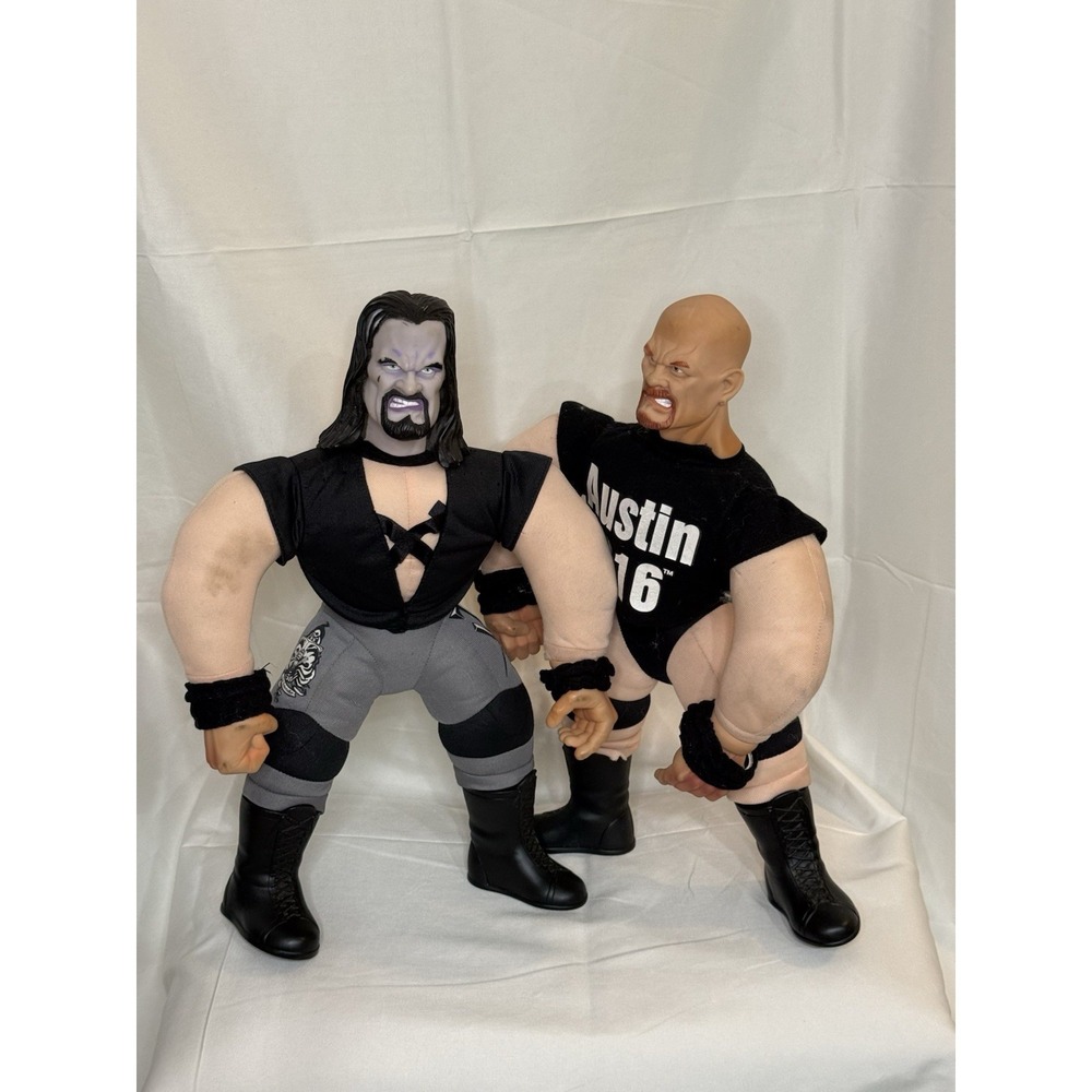 VTG 1998/1999 WWF Bone Crunchin' Buddies Plush Stone Cold & The Undertaker Rare!